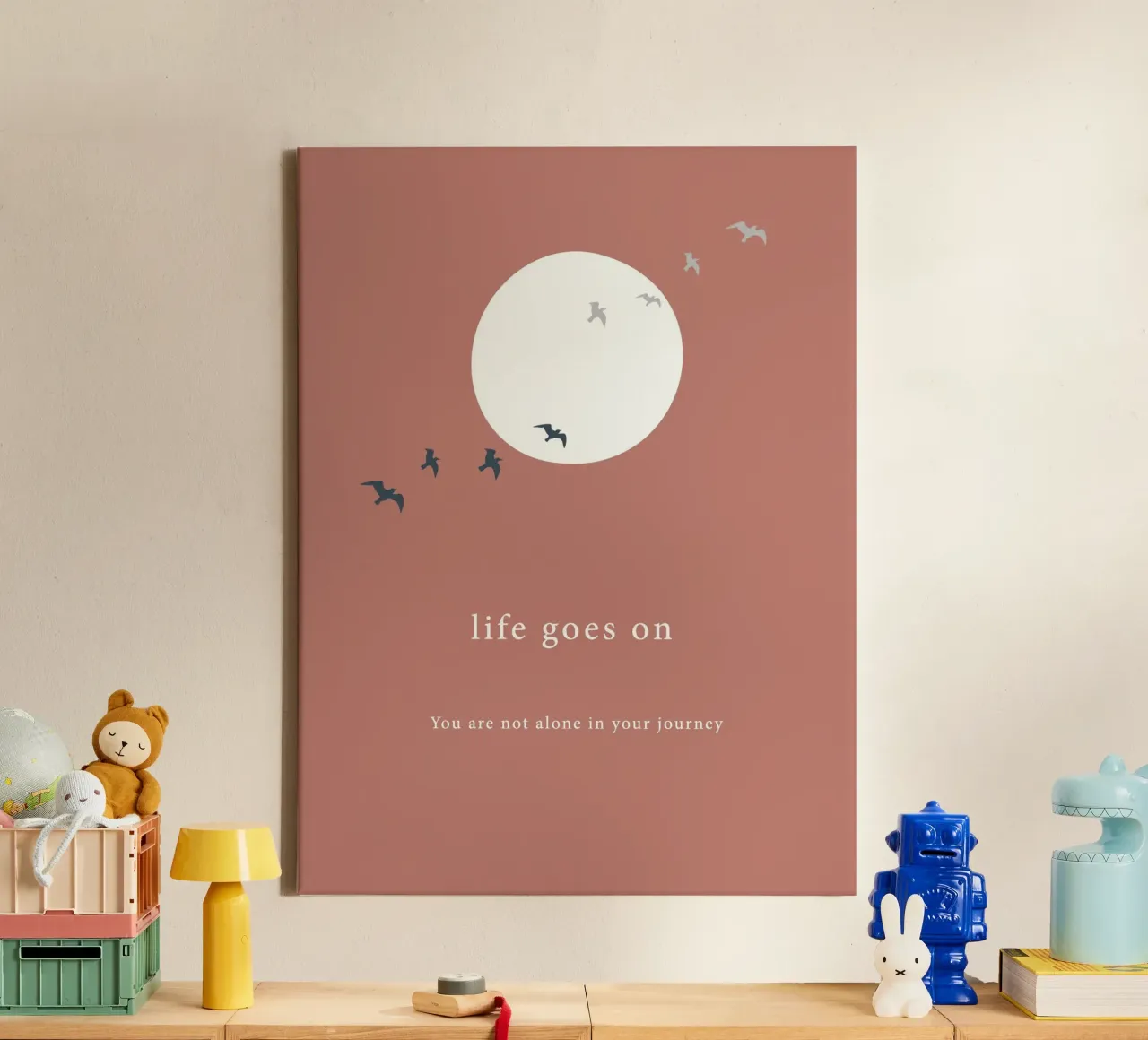 life goes on tela con Cornice a cassetta da natural neutral