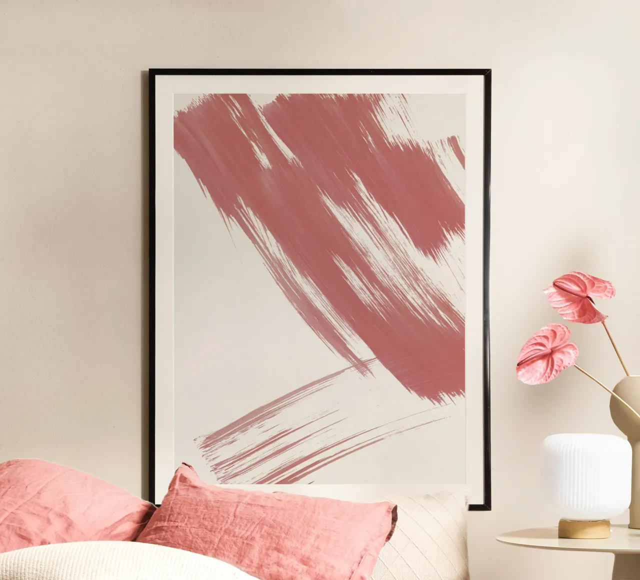 Strokes 16 | Dusty Rose Brushstroke Abstract poster con telaio in plastica da sabidussi
