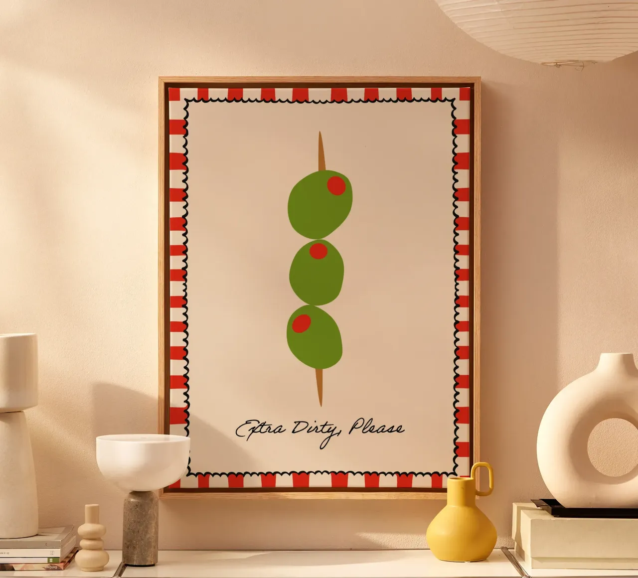 Olijven Kunst, Extra Vies A.U.B. canvas met Baklijst van Peaches Art Prints