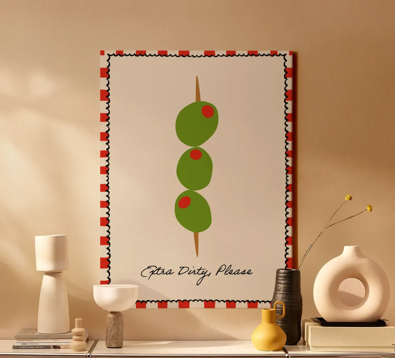 Olijven Kunst, Extra Vies A.U.B. canvas met Baklijst van Peaches Art Prints