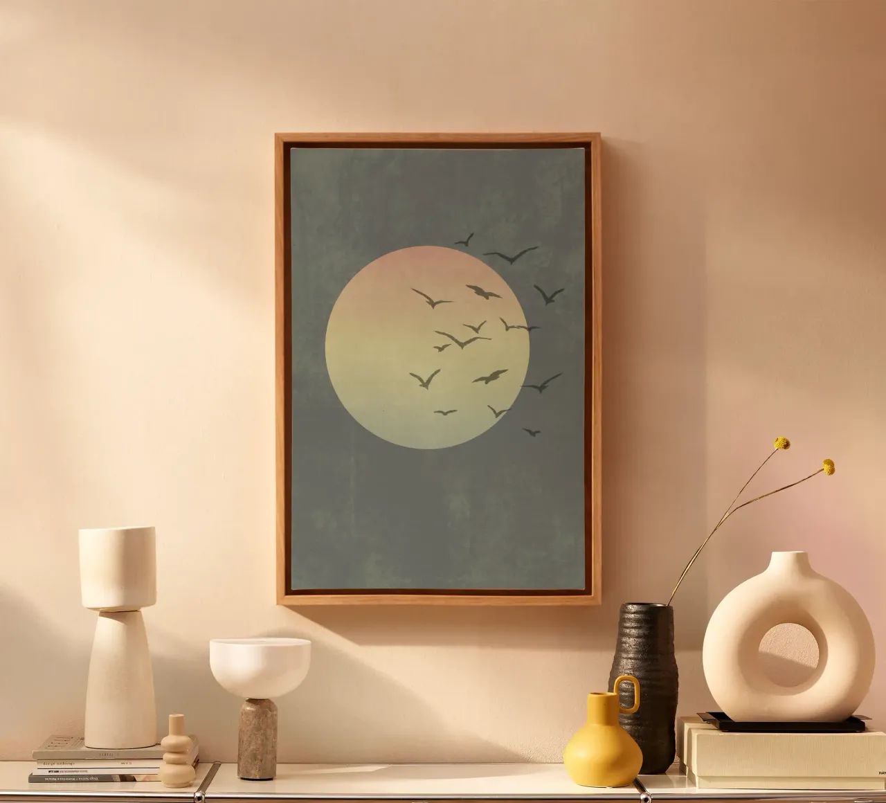 Vogelformatie bij zonsondergang canvas met Baklijst van Carinaprint