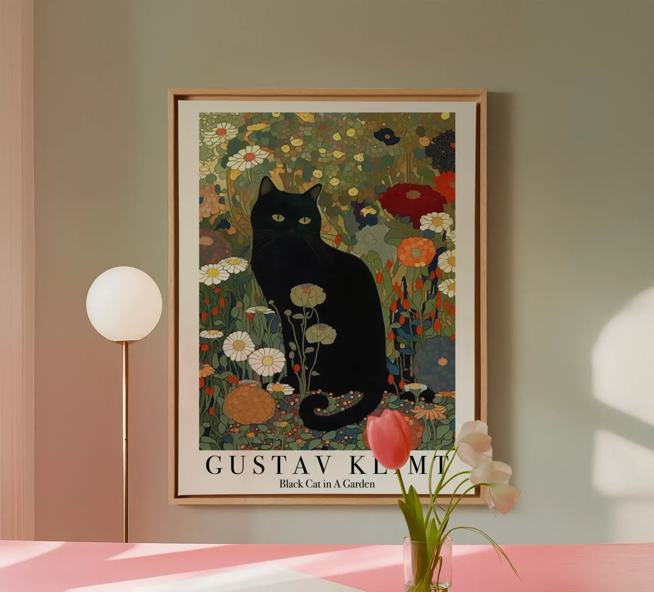 Gustav Klimt, Gatto nero in giardino Poster del museo tela con Cornice a cassetta da Peaches Art Prints