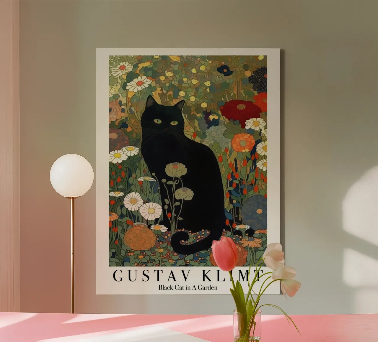Gustav Klimt, Gatto nero in giardino Poster del museo tela con Cornice a cassetta da Peaches Art Prints