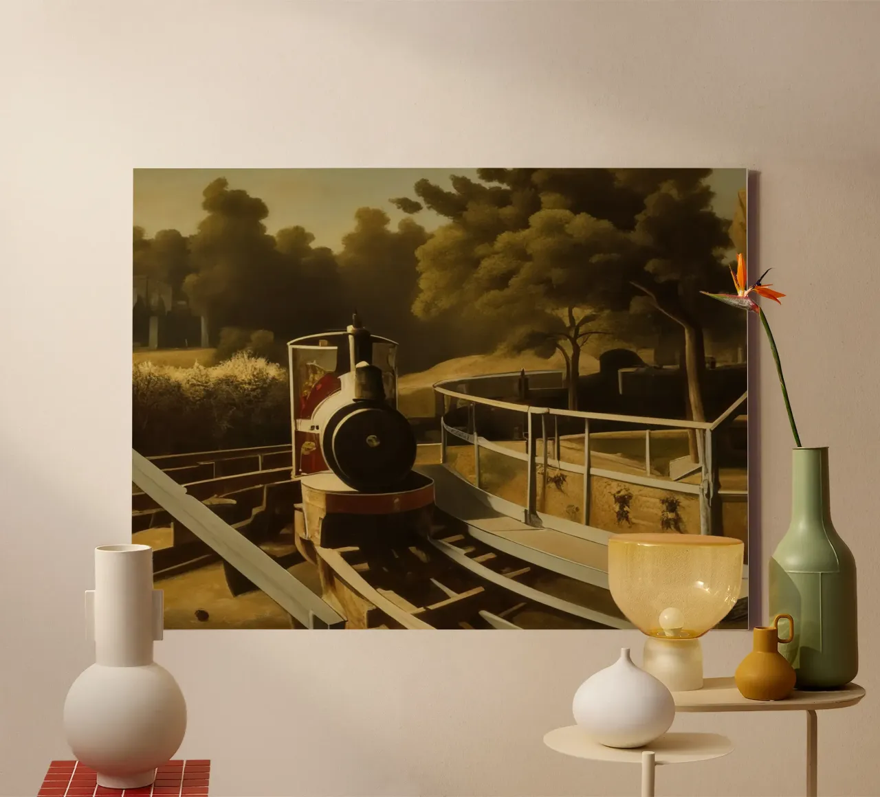 Train dans un parc de loisirs toile avec Caisse américaine de Impressionismus by LK