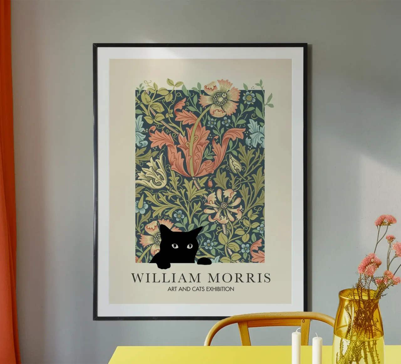 William Morris, Gatto a cucù, John Henry Dearle Arti e Gatti poster con telaio in alluminio da Peaches Art Prints