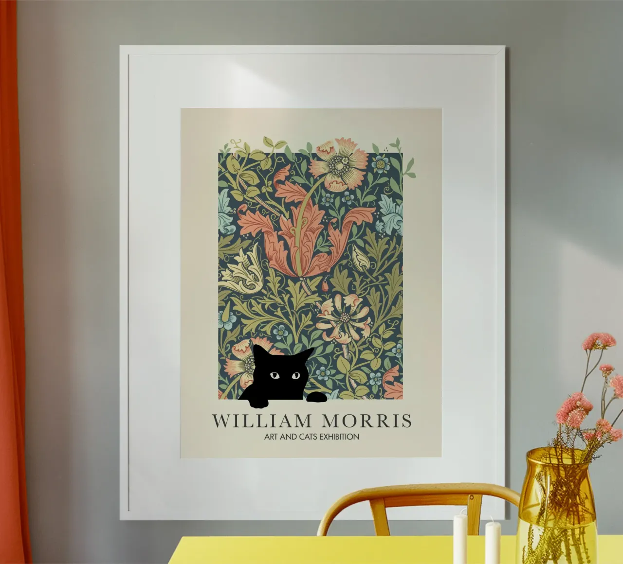 William Morris, Gatto a cucù, John Henry Dearle Arti e Gatti poster con telaio in alluminio da Peaches Art Prints
