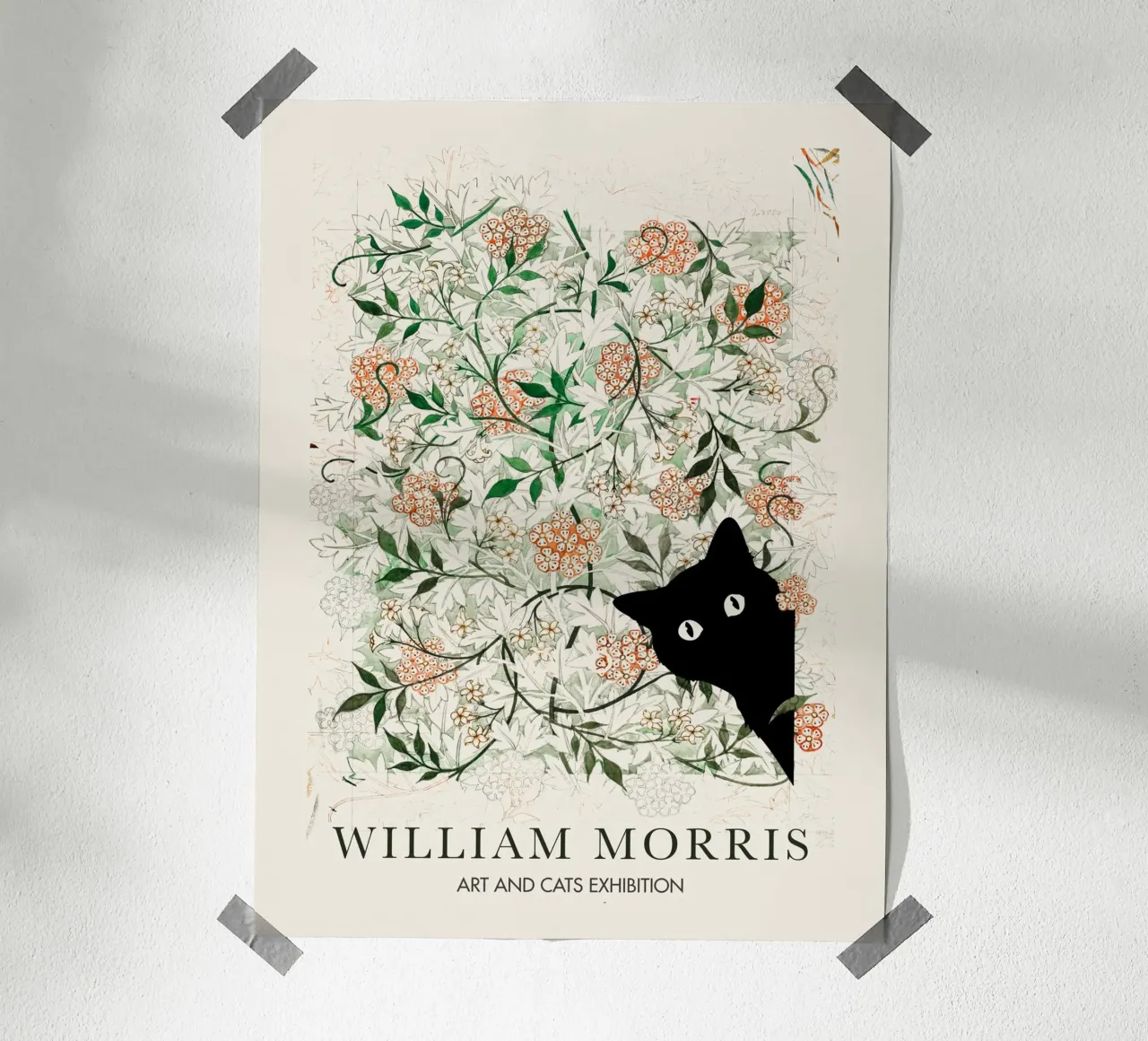 William Morris, Gatto Cucù, mostra Jasmine Arts & Cats poster con telaio in alluminio da Peaches Art Prints