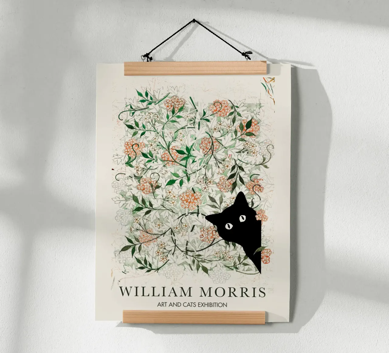 William Morris, Gatto Cucù, mostra Jasmine Arts & Cats poster con telaio in alluminio da Peaches Art Prints