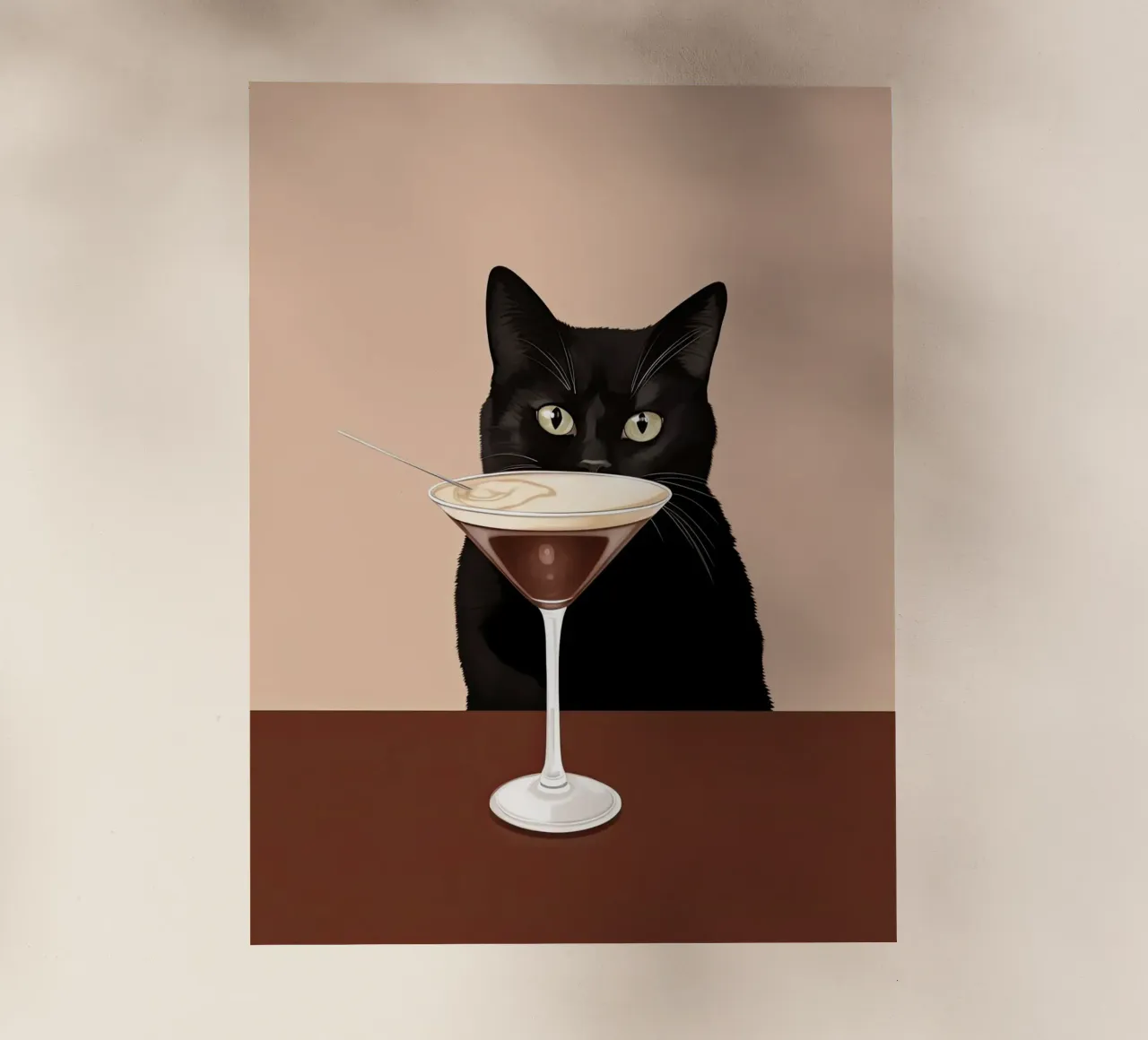 Gatto nero con martini espresso pellicola backlit da Peaches Art Prints
