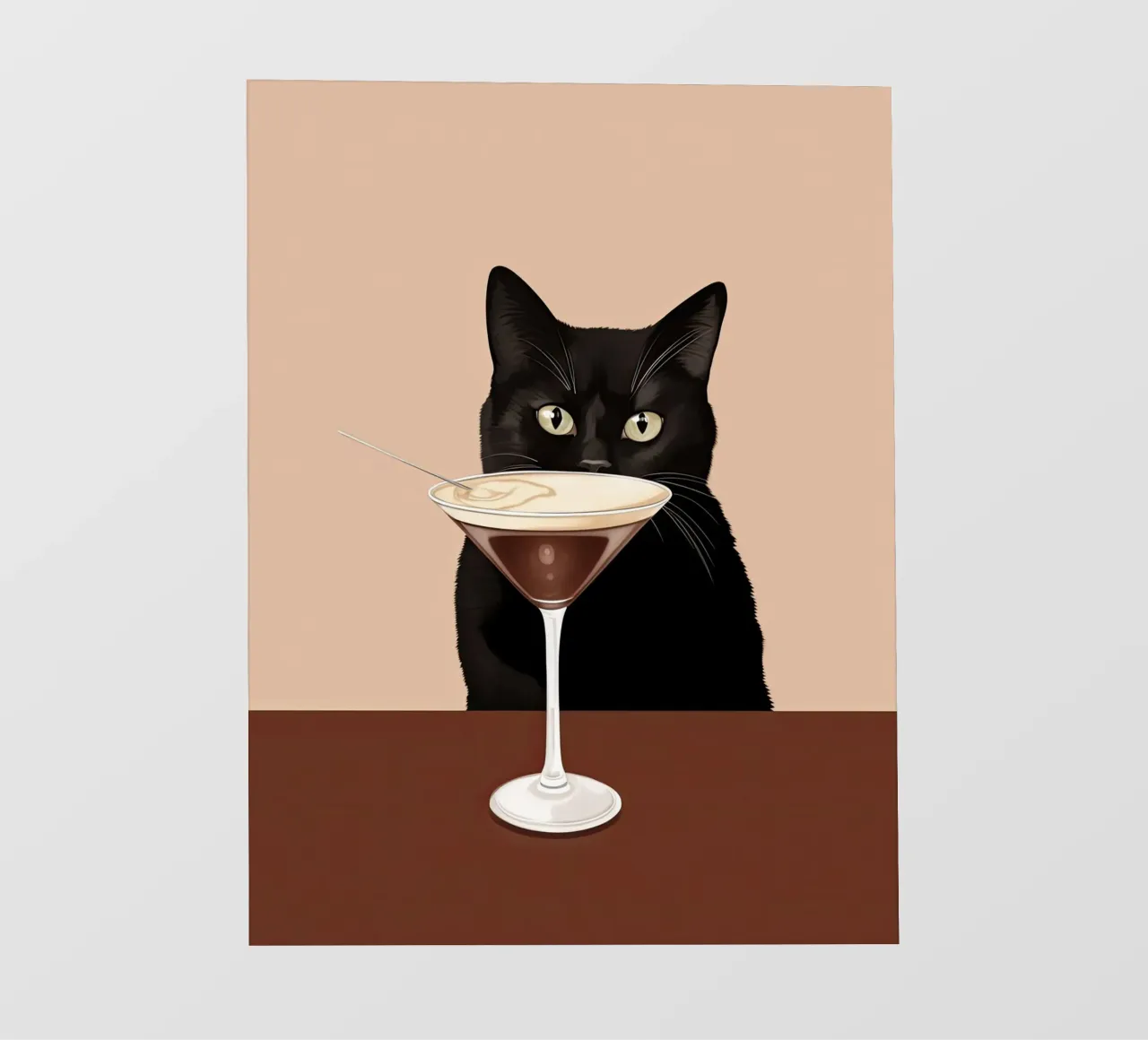 Gatto nero con martini espresso telo in pvc da Peaches Art Prints