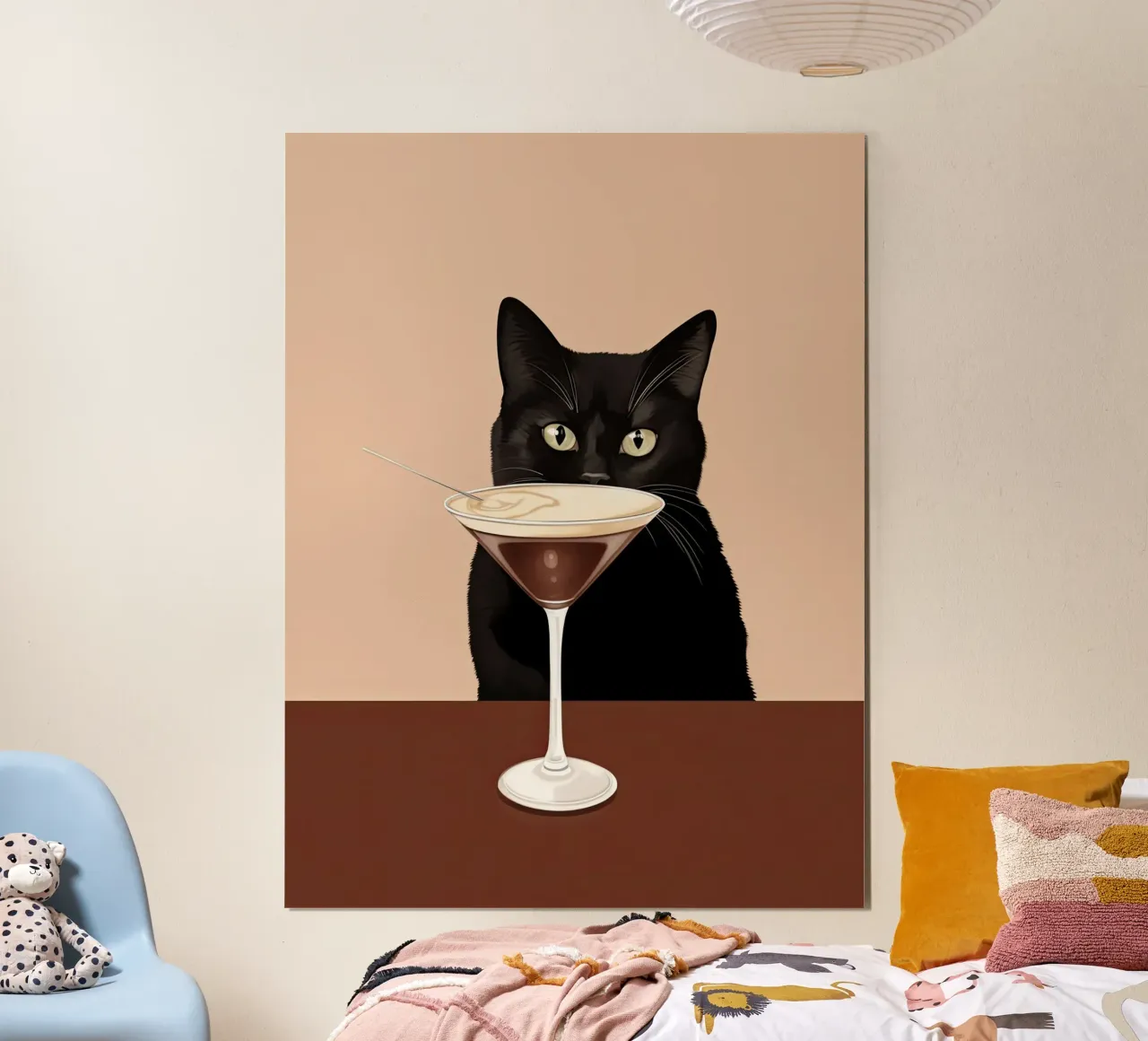 Gatto nero con martini espresso carta hahnemühle da Peaches Art Prints