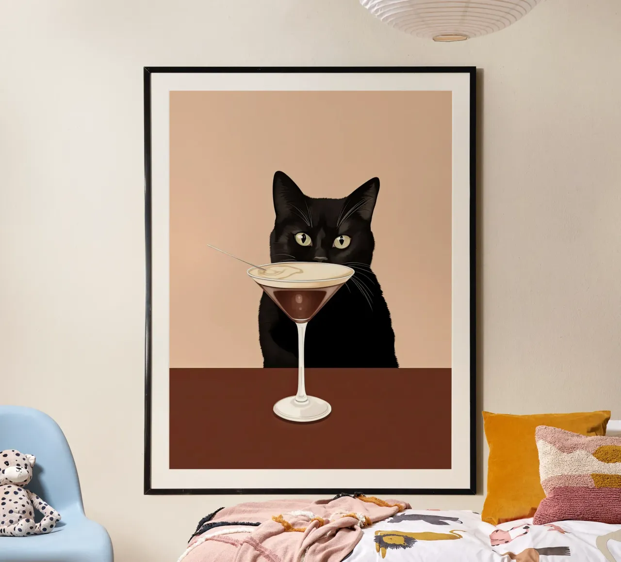 Gatto nero con martini espresso carta hahnemühle da Peaches Art Prints