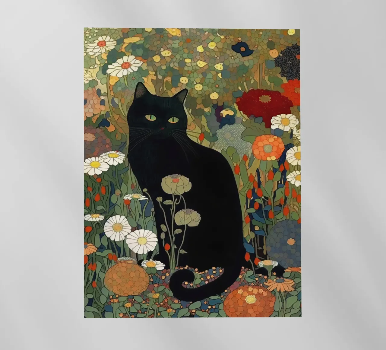 Gustav Klimt, black cat in a garden - Style backlit film by Peaches Art Prints