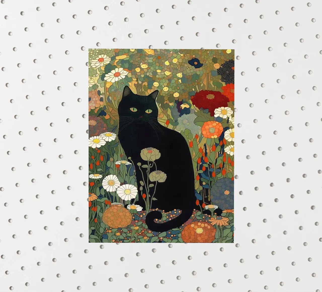Gustav Klimt, chat noir dans un jardin - Style autocollant de Peaches Art Prints