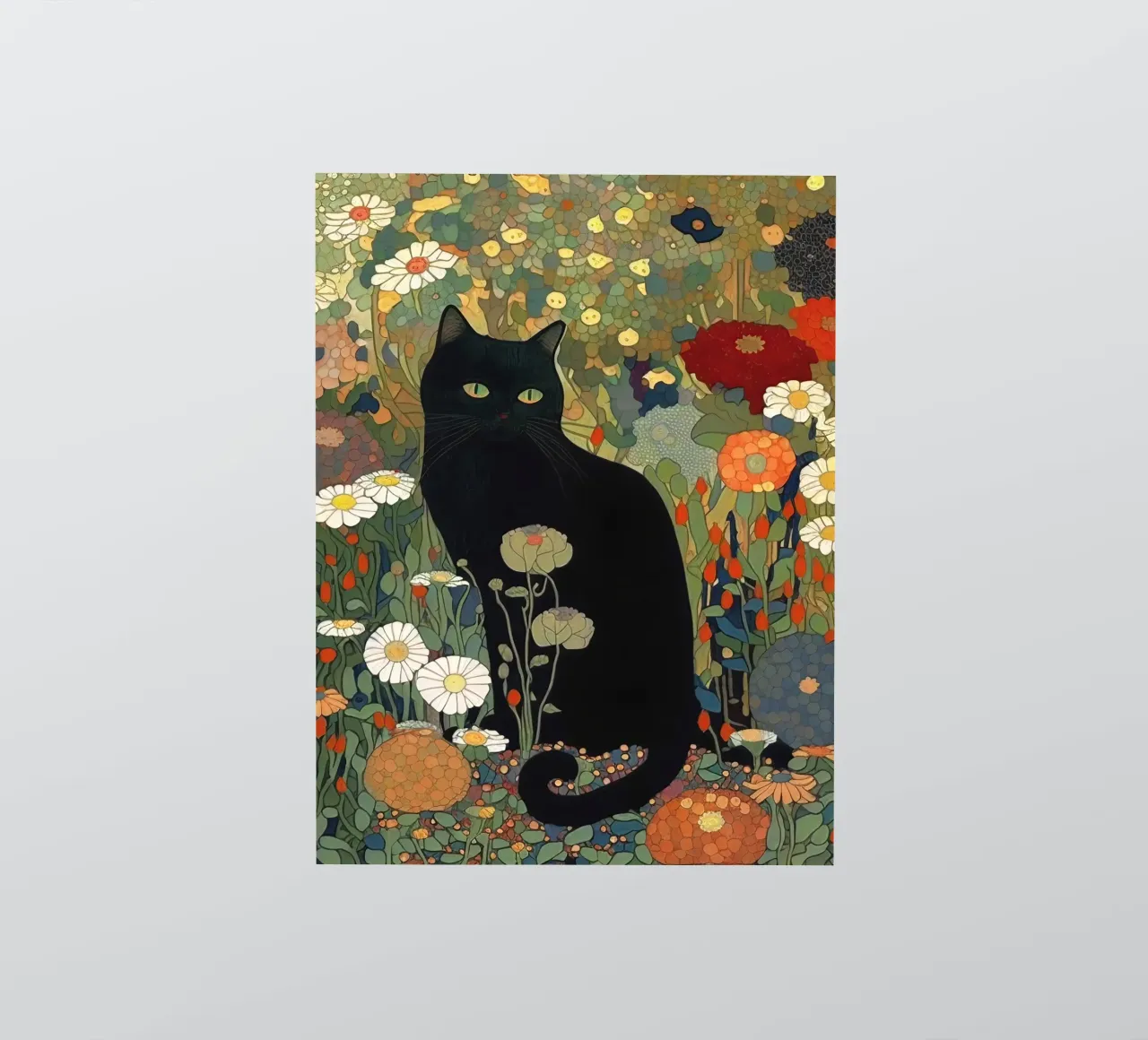 Gustav Klimt, chat noir dans un jardin - Style autocollant de Peaches Art Prints