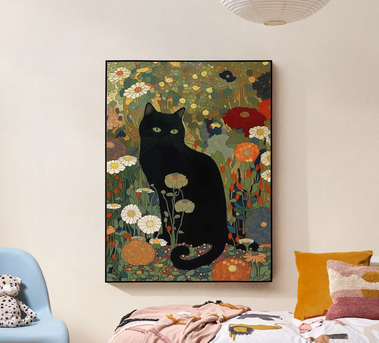 Gustav Klimt, chat noir dans un jardin - Style plexiglas de Peaches Art Prints