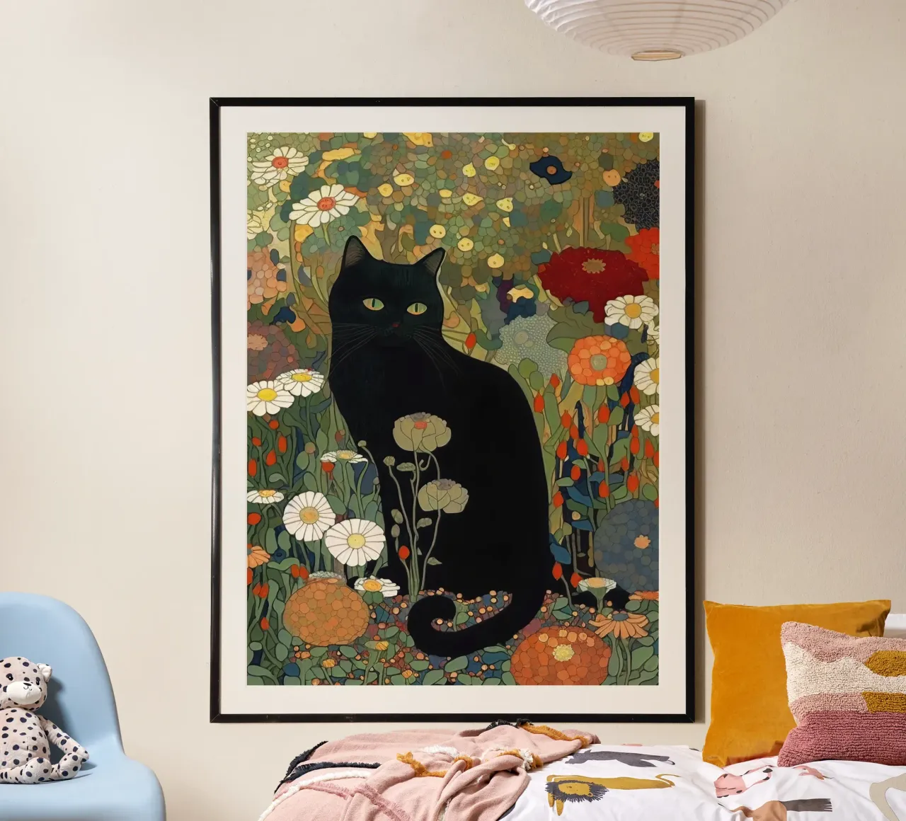 Gustav Klimt, gatto nero in giardino - Stile poster con telaio in plastica da Peaches Art Prints