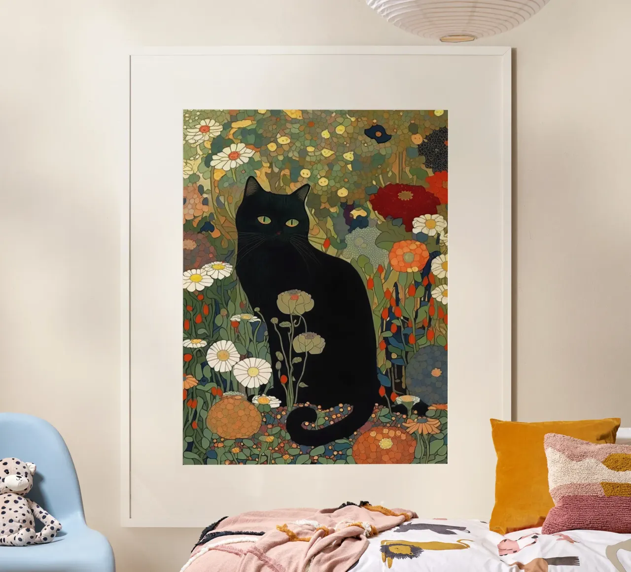 Gustav Klimt, gatto nero in giardino - Stile poster con telaio in plastica da Peaches Art Prints