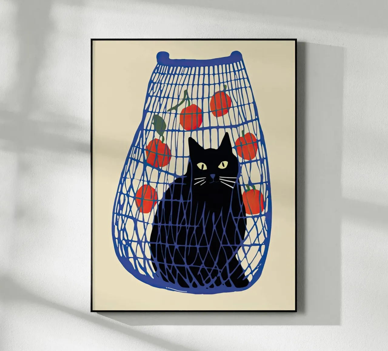 Gatto nero in un sacchetto blu con arance plexiglass da Peaches Art Prints