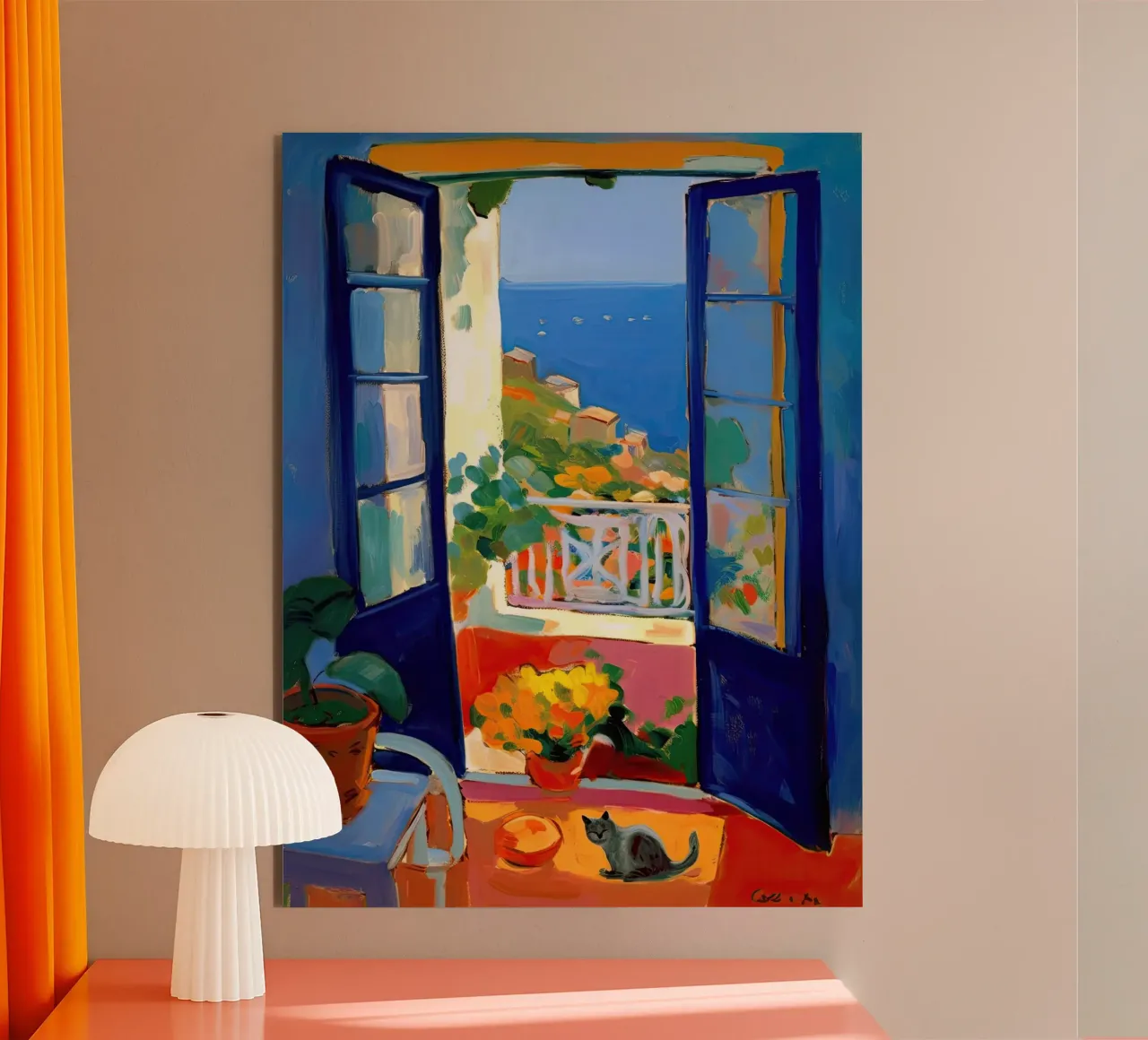 Henri Matisse Amalfi Coast Italy Cat By The Window alluminio dibond da Peaches Art Prints