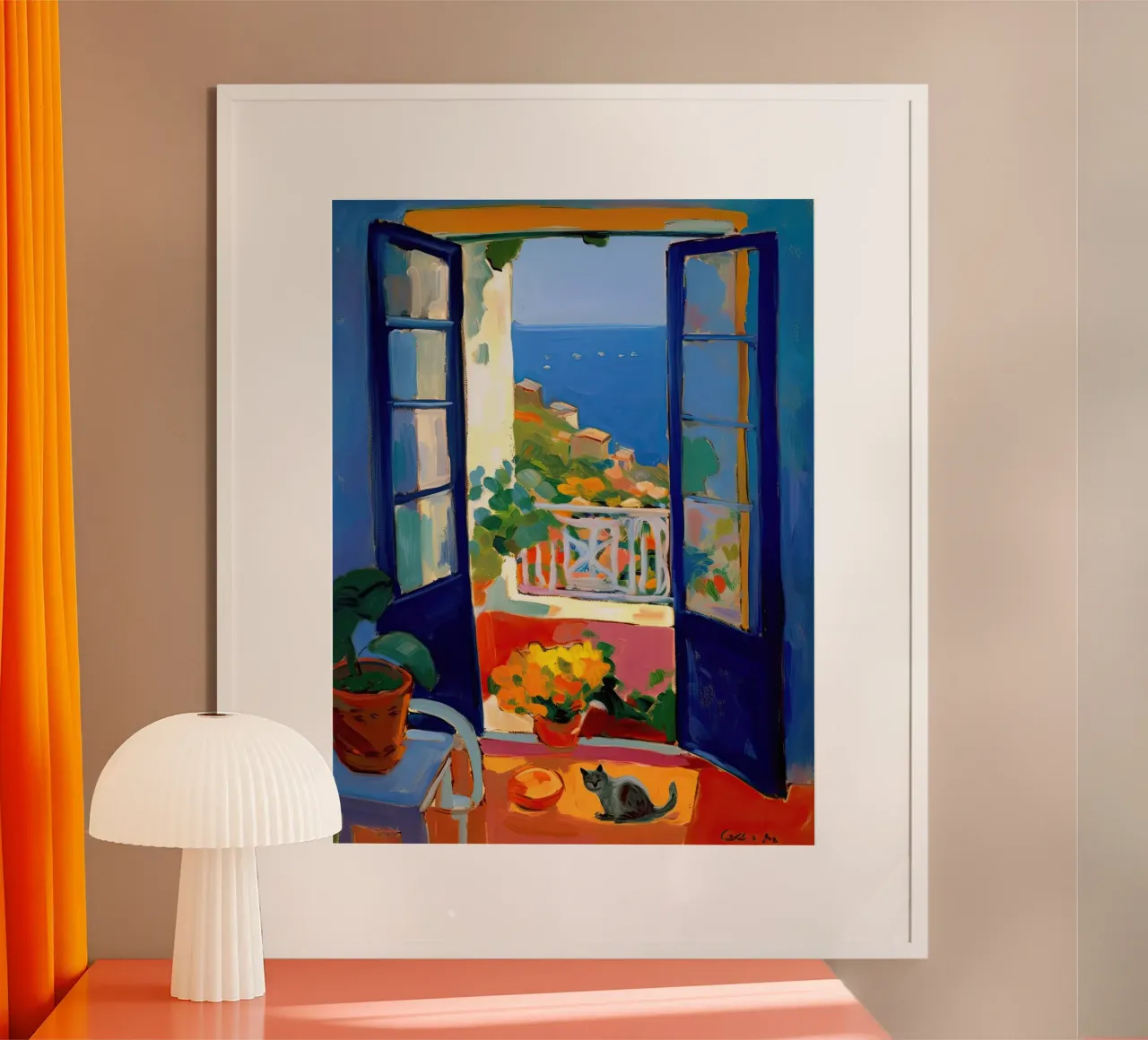 Henri Matisse Amalfi Coast Italy Cat By The Window poster con telaio in plastica da Peaches Art Prints