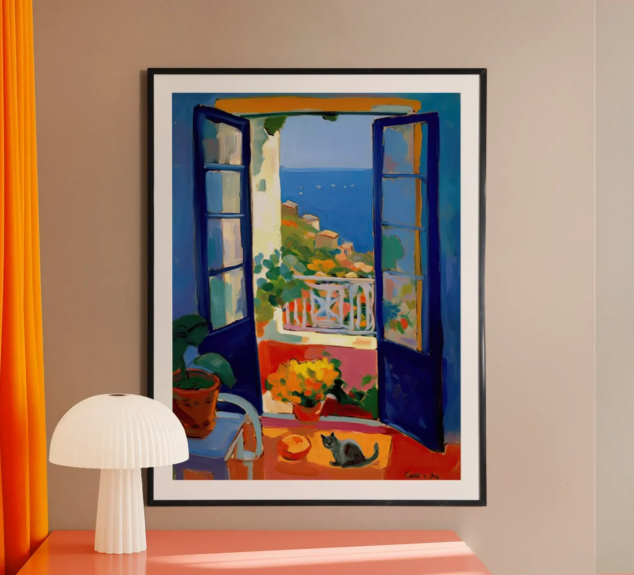 Henri Matisse Amalfi Coast Italy Cat By The Window poster con telaio in plastica da Peaches Art Prints