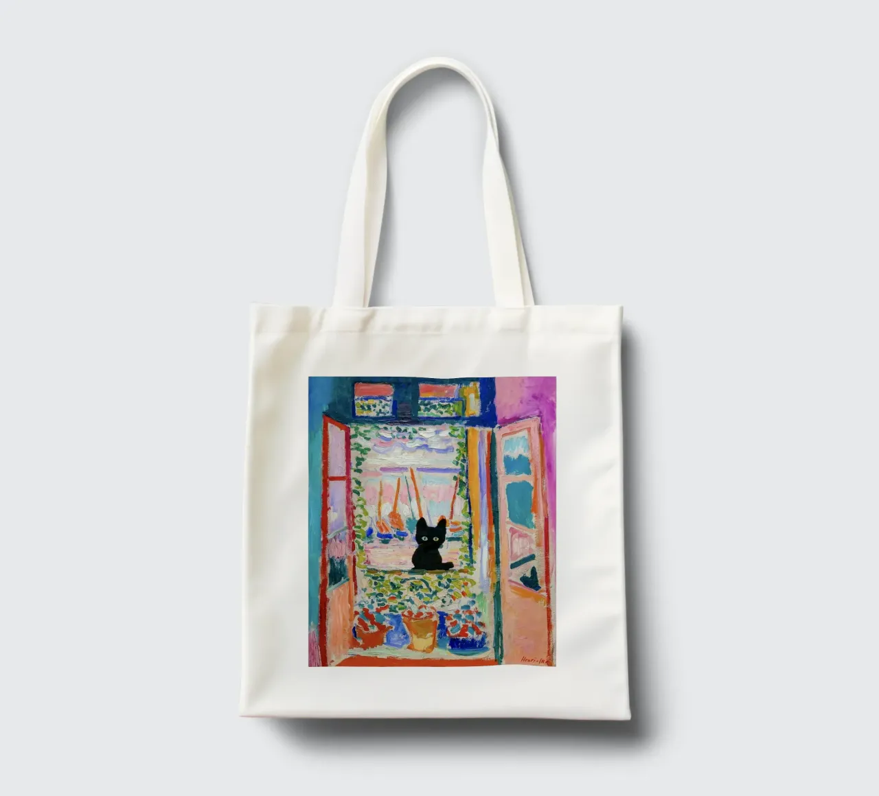 Matisse Open Window with a Black Cat Art Print tote bag by Peaches Art Prints