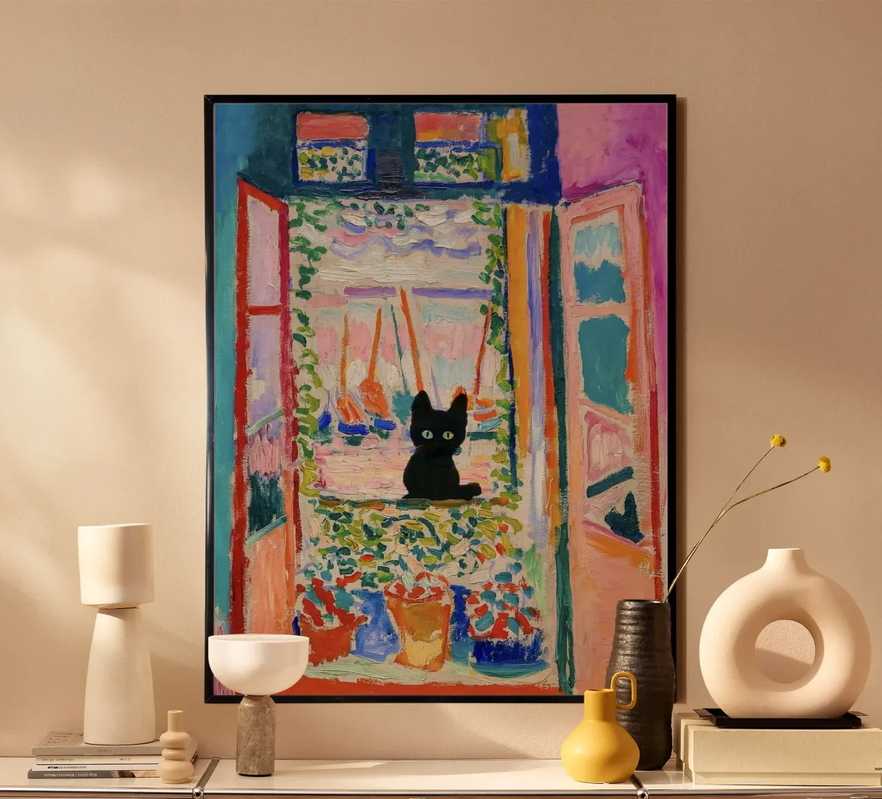 Matisse Open Window with a Black Cat Art Print hahnemühle by Peaches Art Prints
