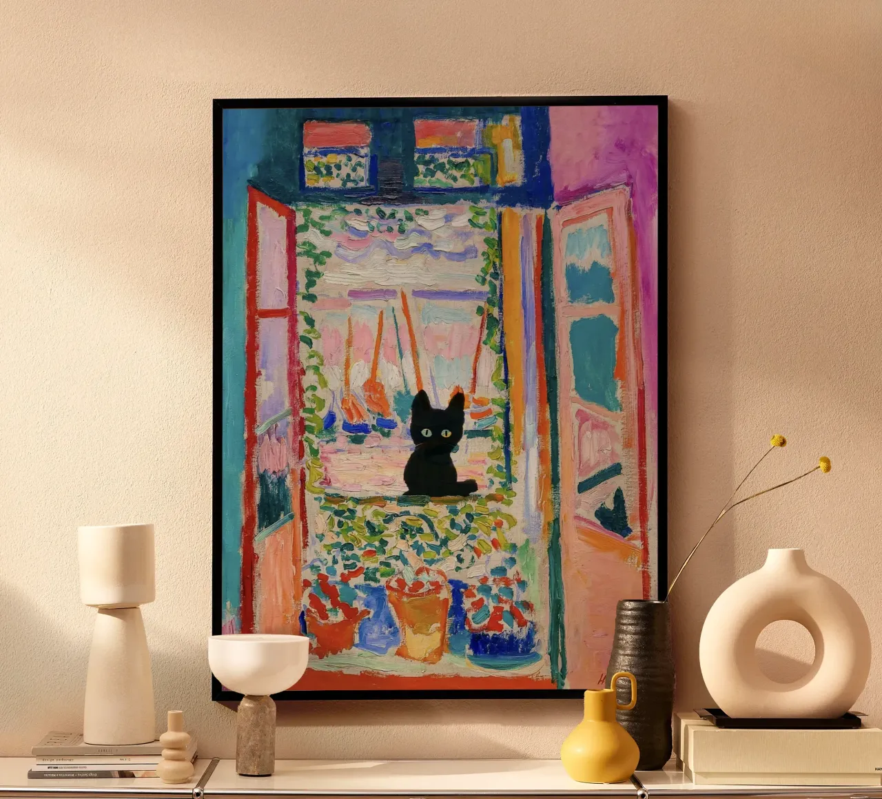 Matisse Open Window with a Black Cat Art Print hahnemühle by Peaches Art Prints