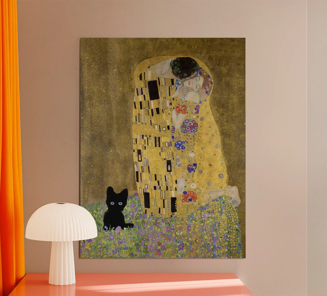 Le baiser avec le chat noir, Gustav Klimt Art Print poster de Peaches Art Prints