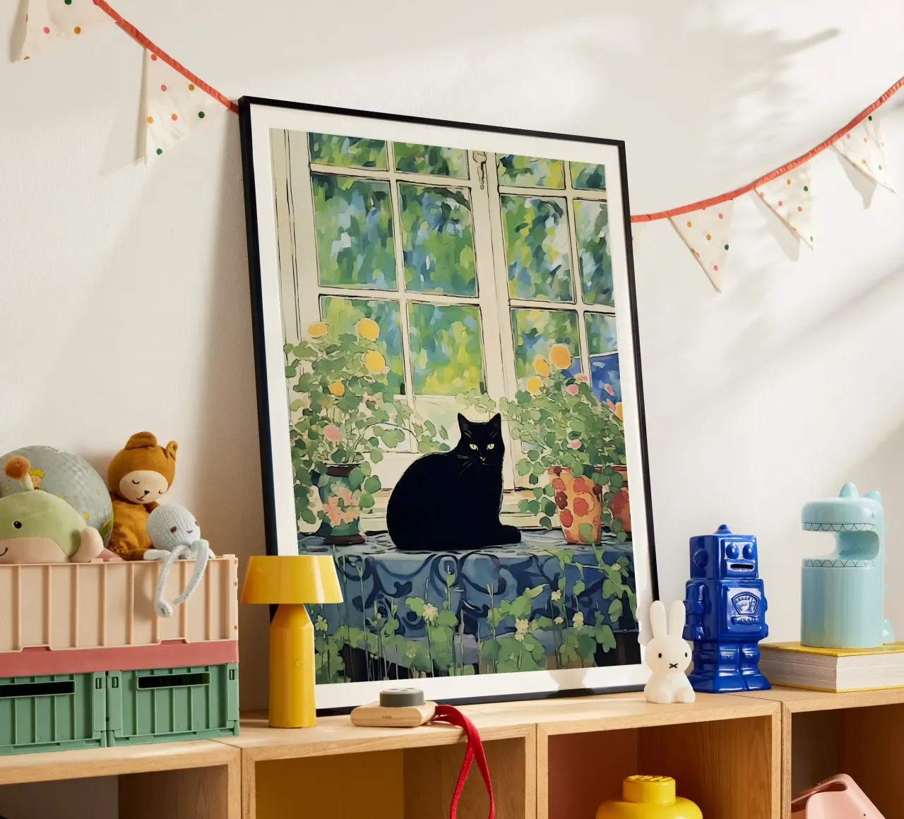 gatto nero seduto in giardino con le arance carta hahnemühle da Peaches Art Prints