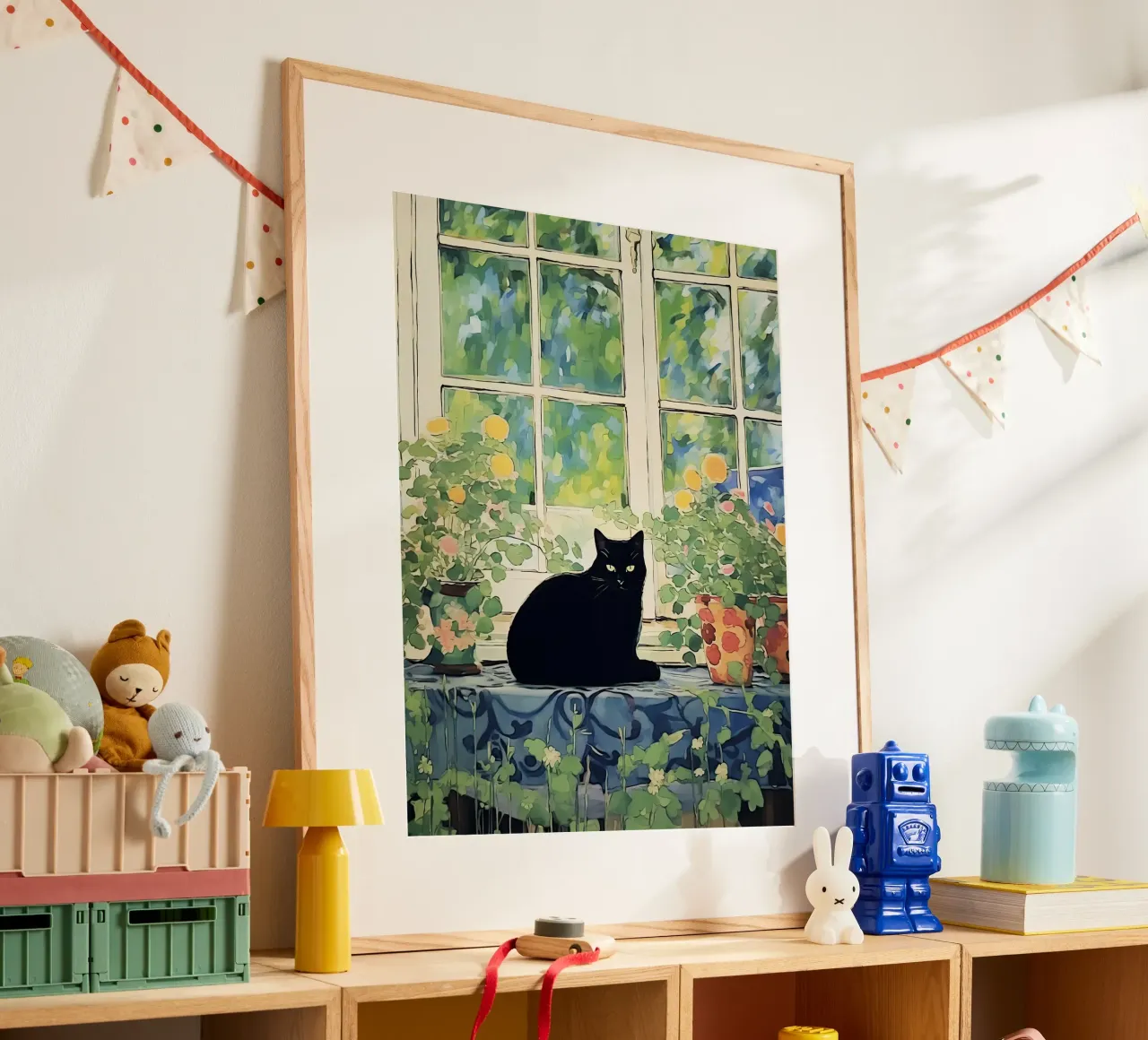 gatto nero seduto in giardino con le arance carta hahnemühle da Peaches Art Prints