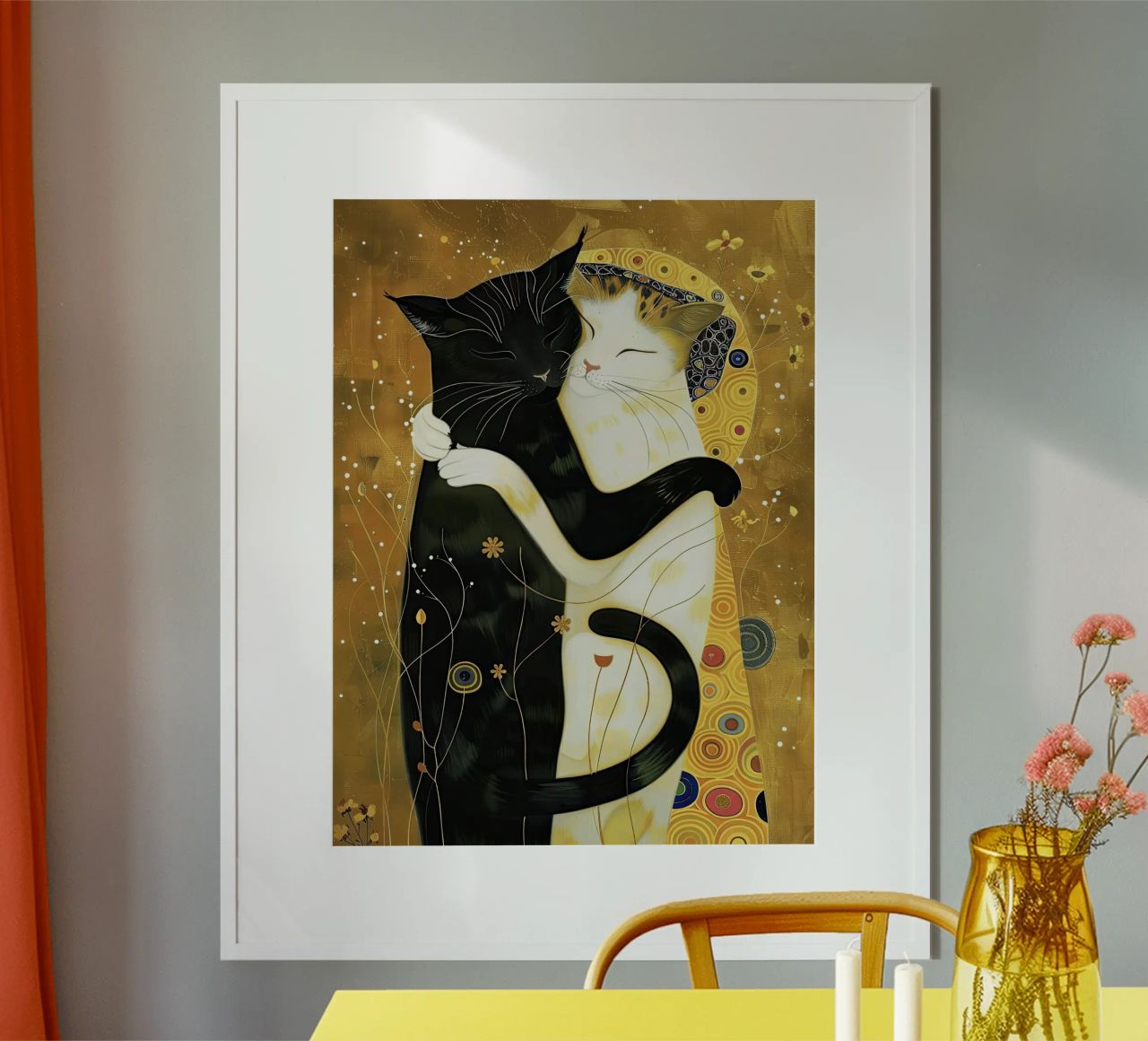 Katzen, Der Kuss, Schwarz-weißes Katzenbild Poster von Peaches Art Prints