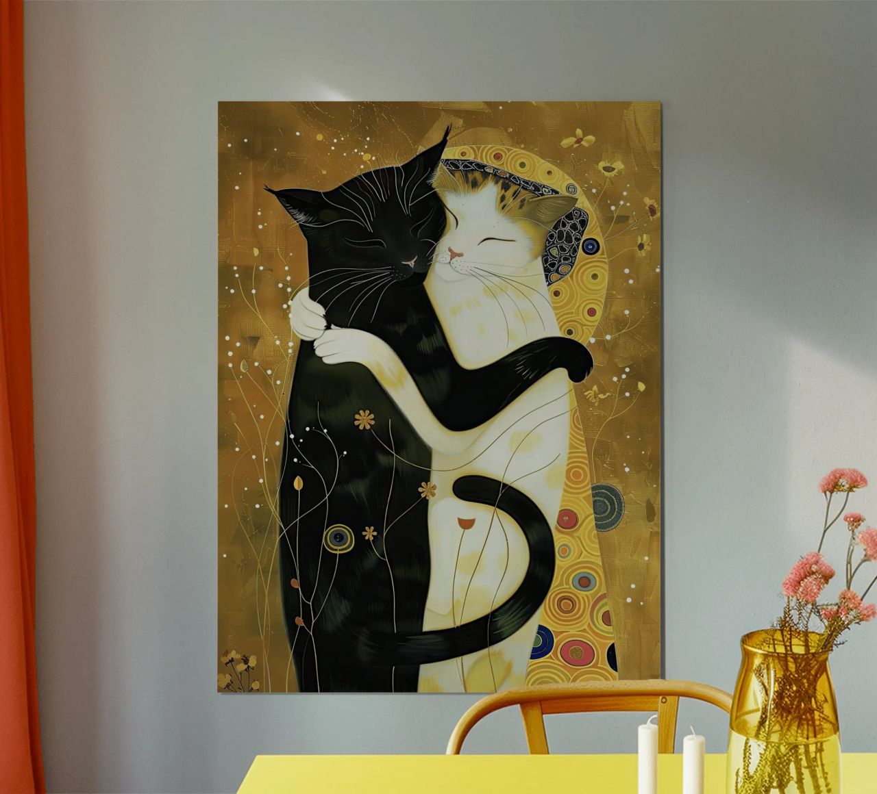 Katzen, Der Kuss, Schwarz-weißes Katzenbild Poster von Peaches Art Prints