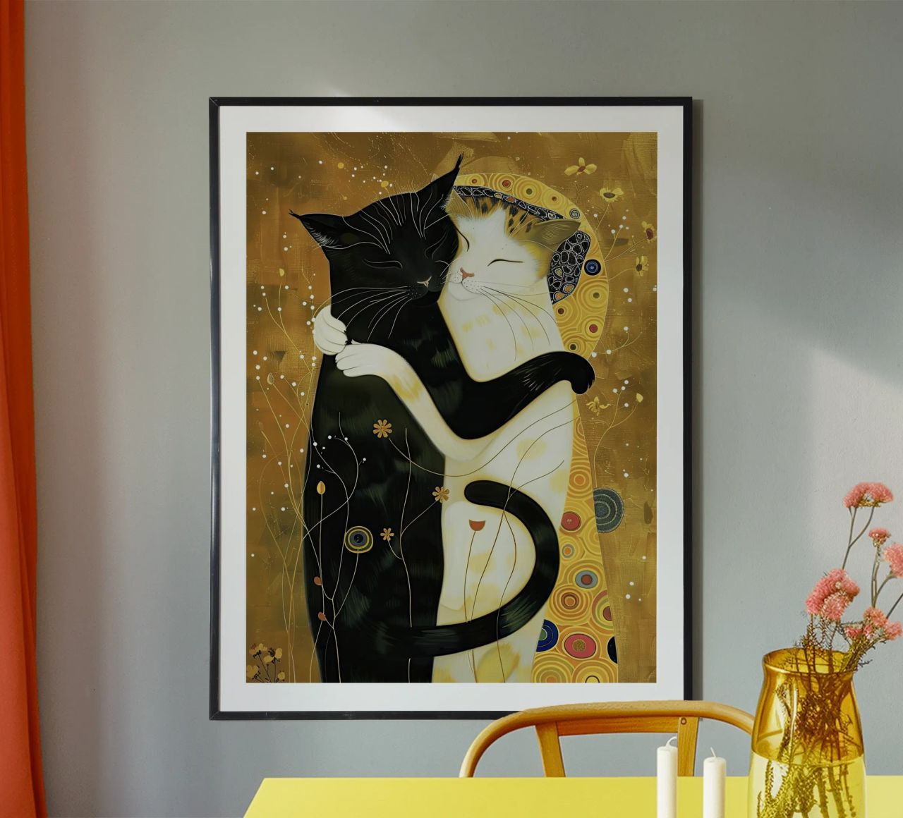 Katzen, Der Kuss, Schwarz-weißes Katzenbild Poster von Peaches Art Prints