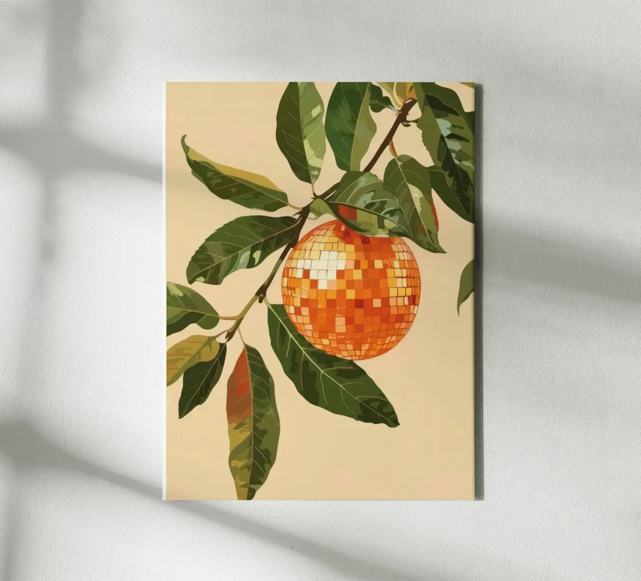 Oranje Disco Bal Boom - Groene Bladeren canvas met Baklijst van Peaches Art Prints