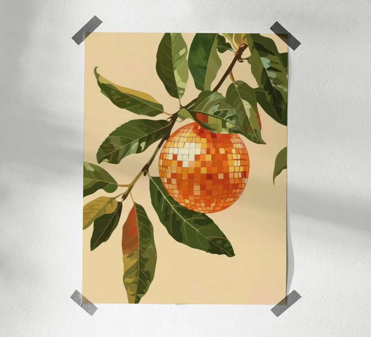 Albero Disco Ball arancione - Foglie verdi poster da Peaches Art Prints