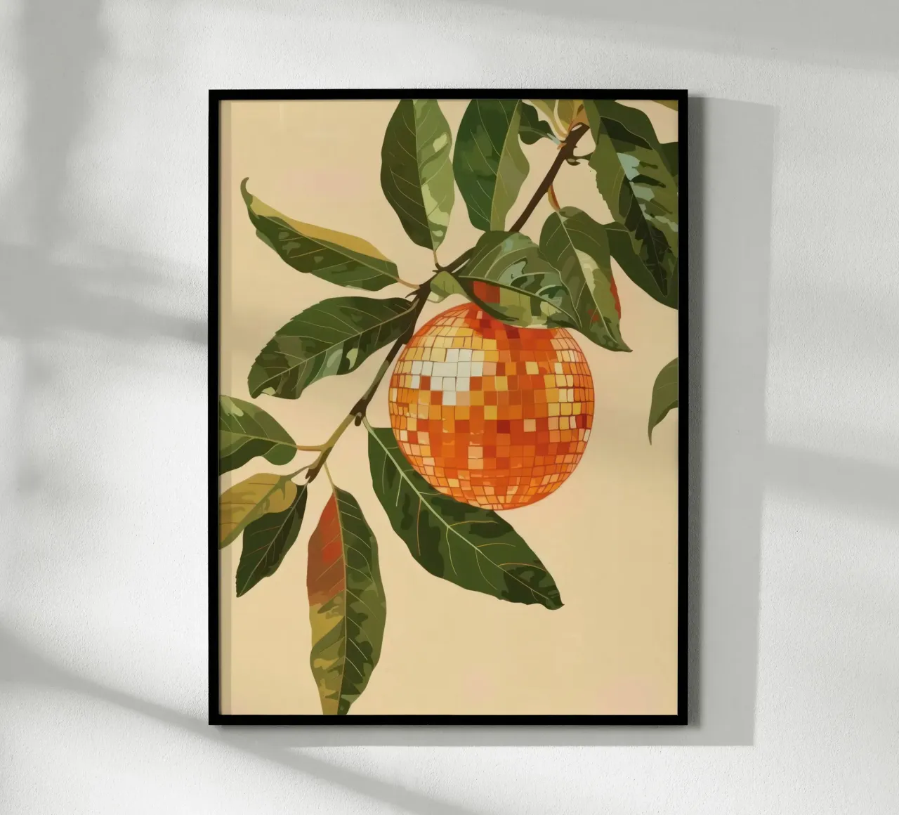 Albero Disco Ball arancione - Foglie verdi poster da Peaches Art Prints