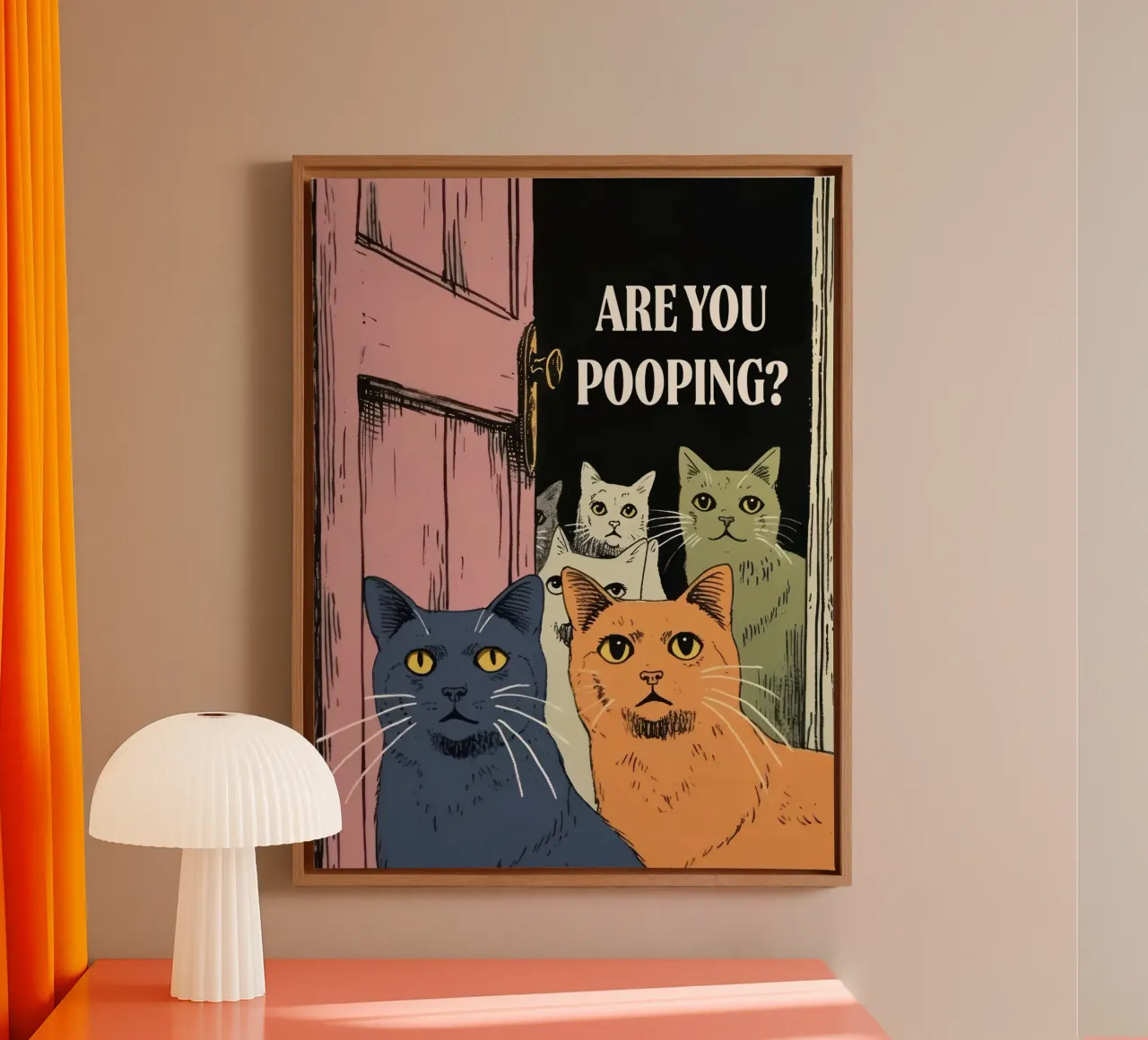 ben je aan het poepen? katten badkamer kunst eigenzinnig grappig canvas met Baklijst van Peaches Art Prints