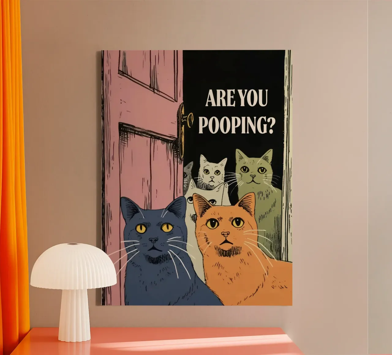 ben je aan het poepen? katten badkamer kunst eigenzinnig grappig canvas met Baklijst van Peaches Art Prints