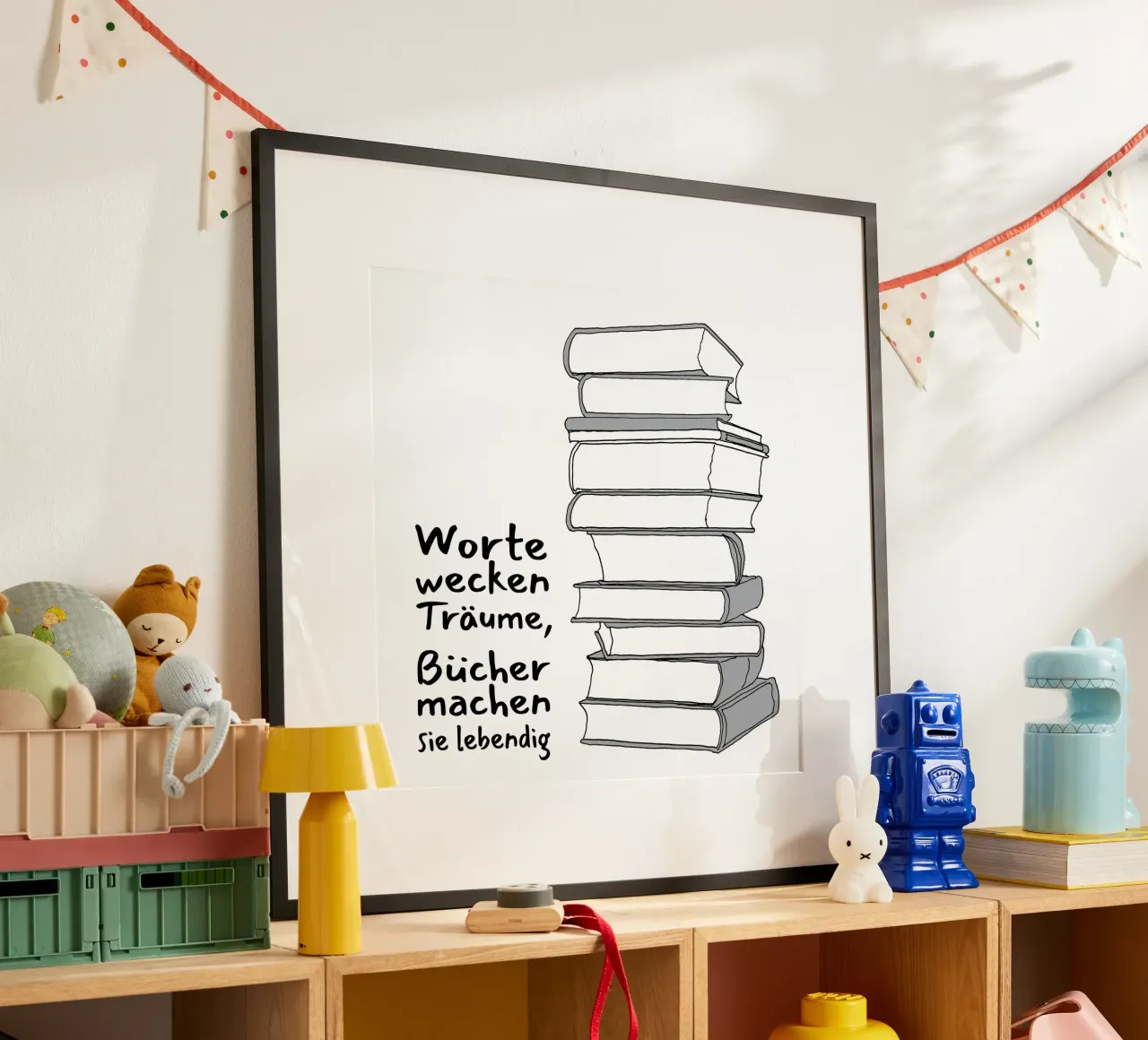 Libri e sogni poster con telaio in alluminio da Face & Content