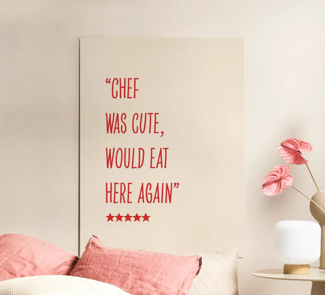 chef was cute, review quote, typography poster avec cadre en aluminium de Peaches Art Prints