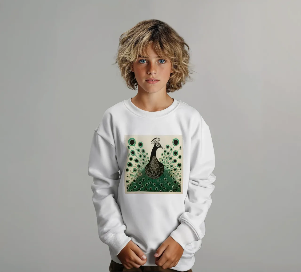 Pavone verde Pavone 1 felpa bambino da Minimal Animal Art