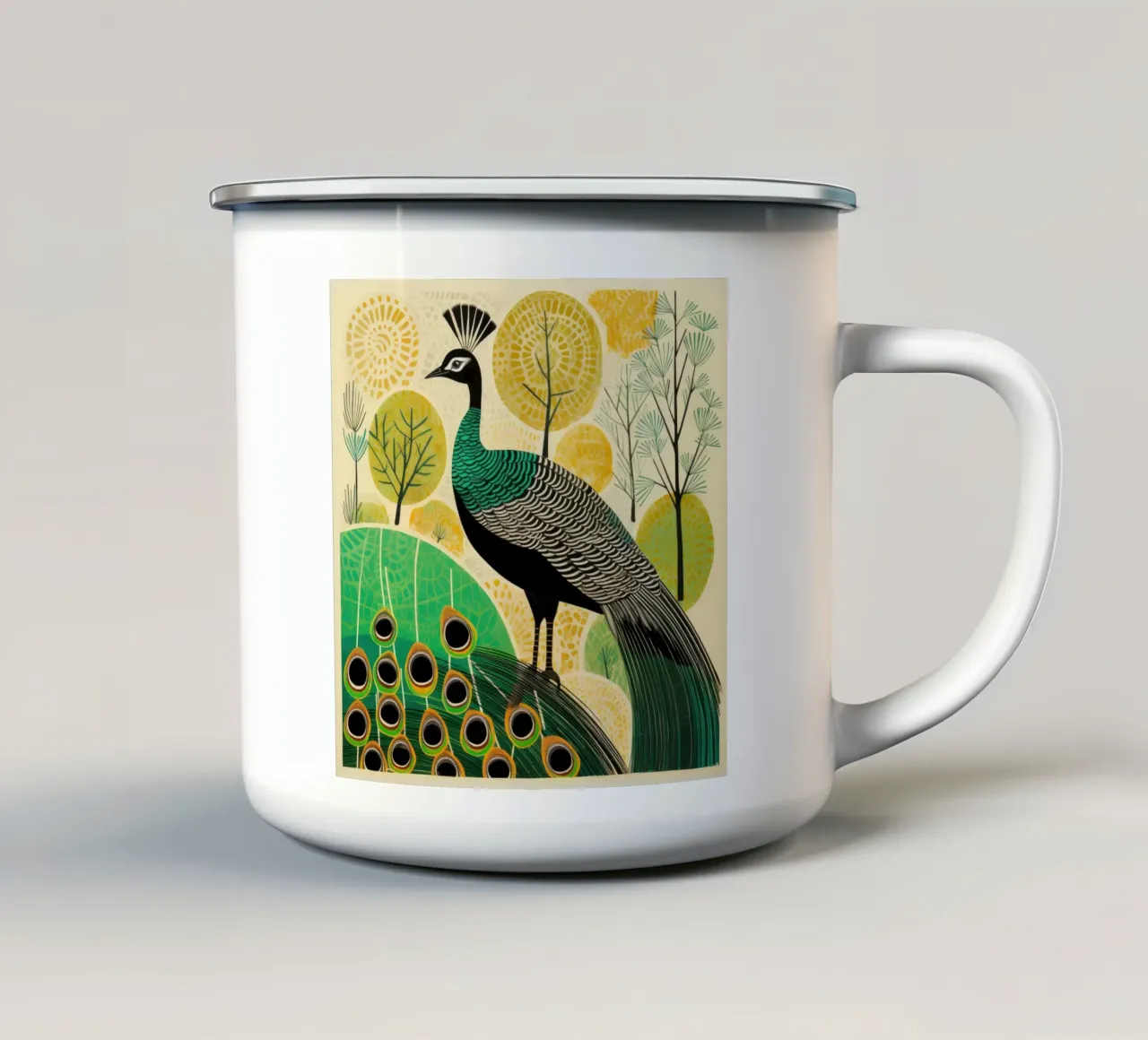 Pavone verde Pavone 3 tazza in smalto da Minimal Animal Art