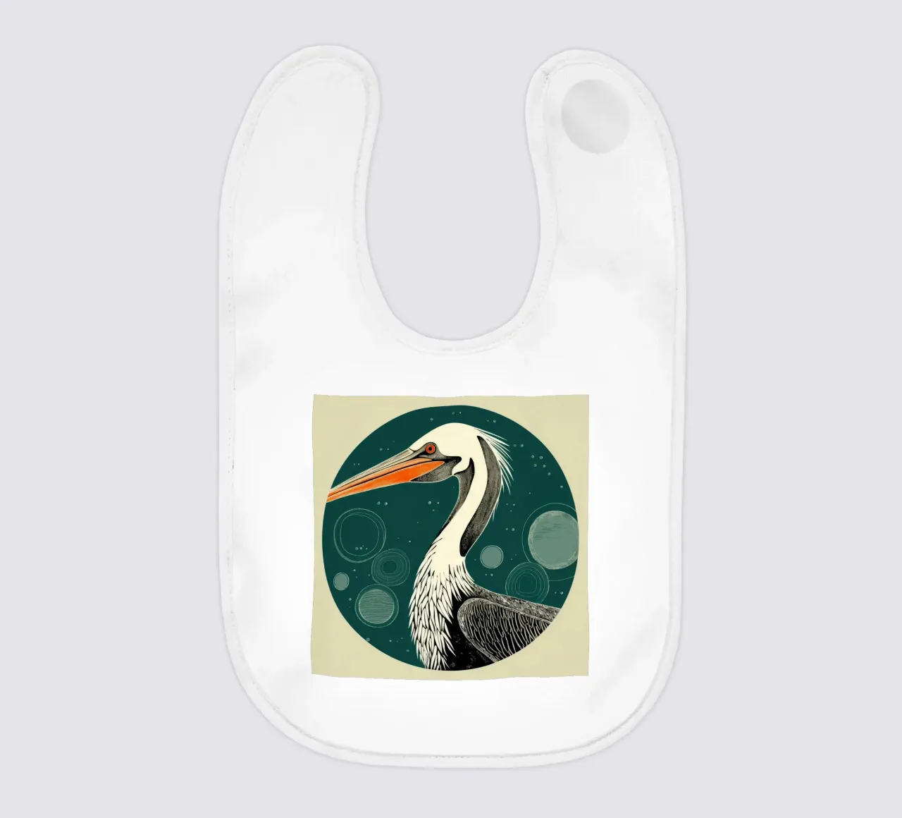 Pellicano verde 1 bavaglino da Minimal Animal Art