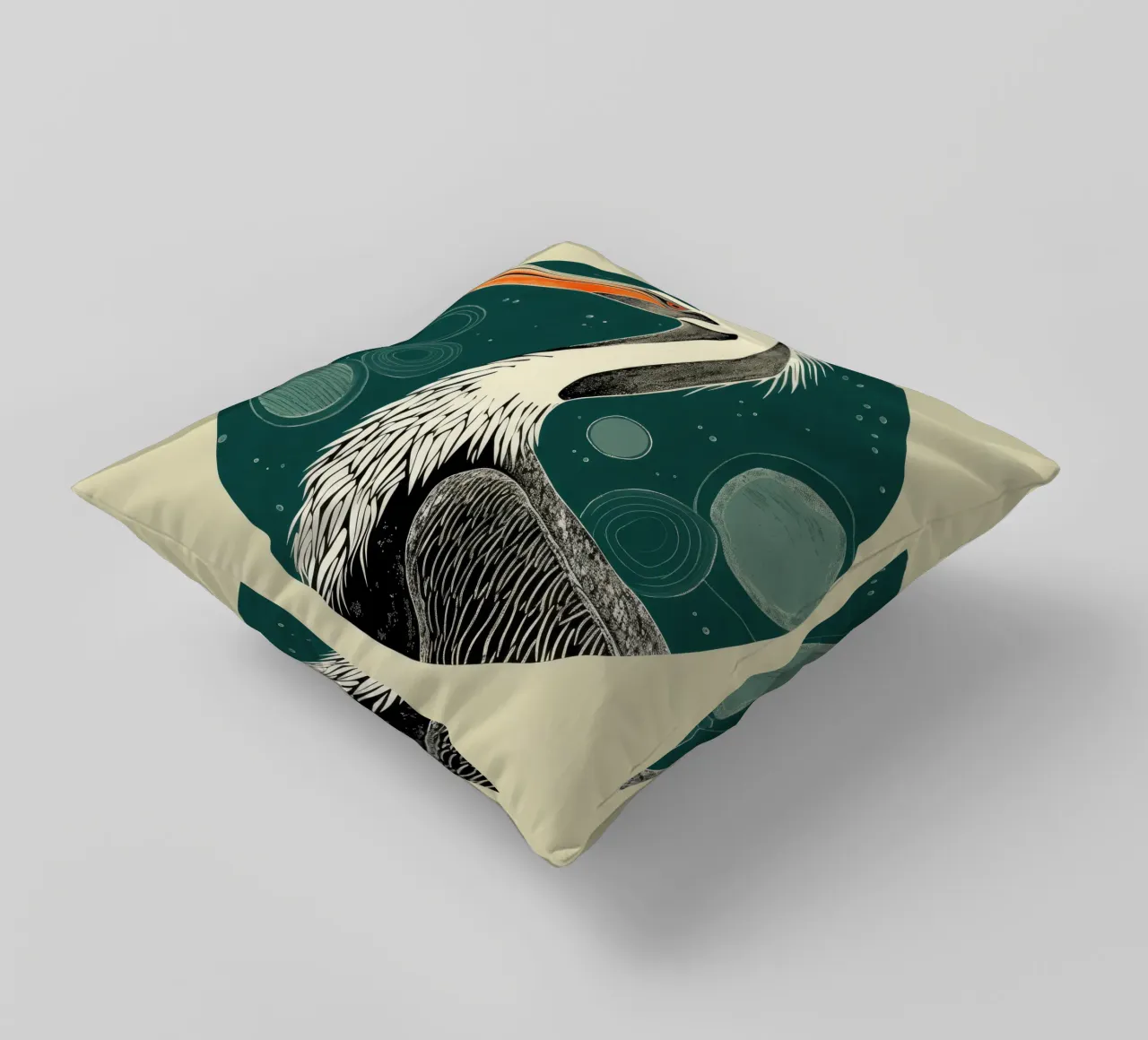 Pellicano verde 1 cuscino da Minimal Animal Art