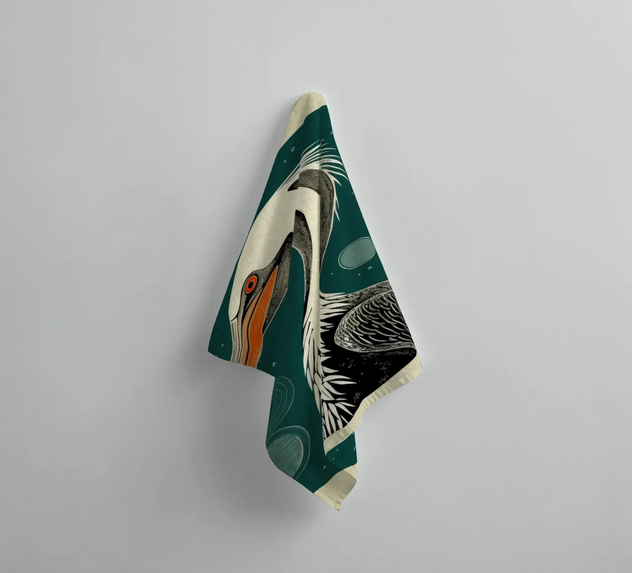 Green Pelican 1 towel by Minimal Animal Art