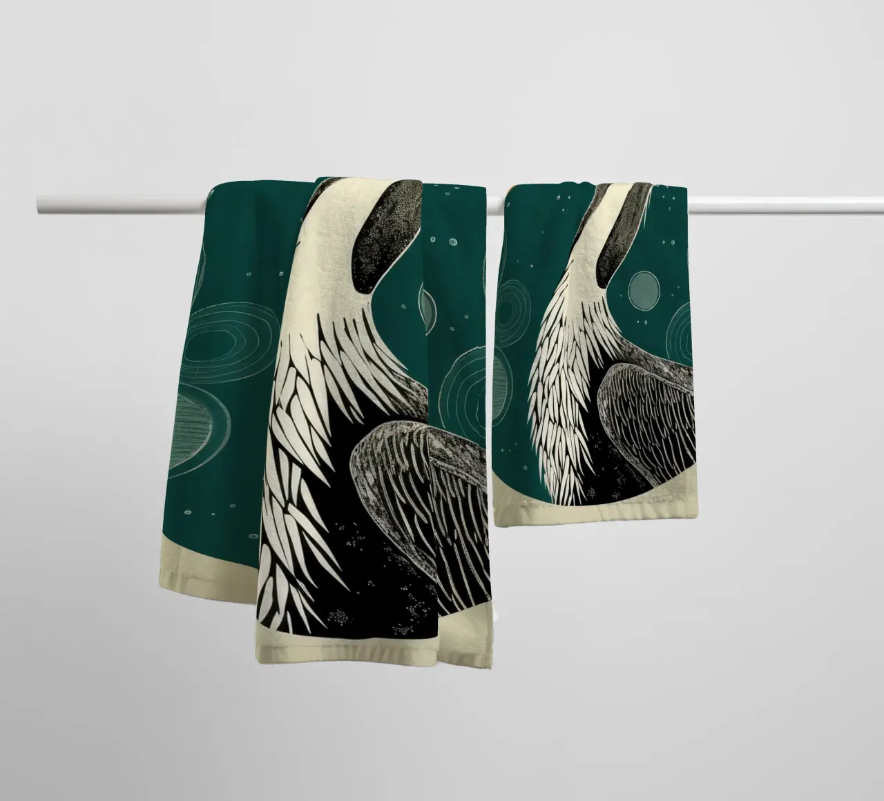 Green Pelican 1 towel by Minimal Animal Art