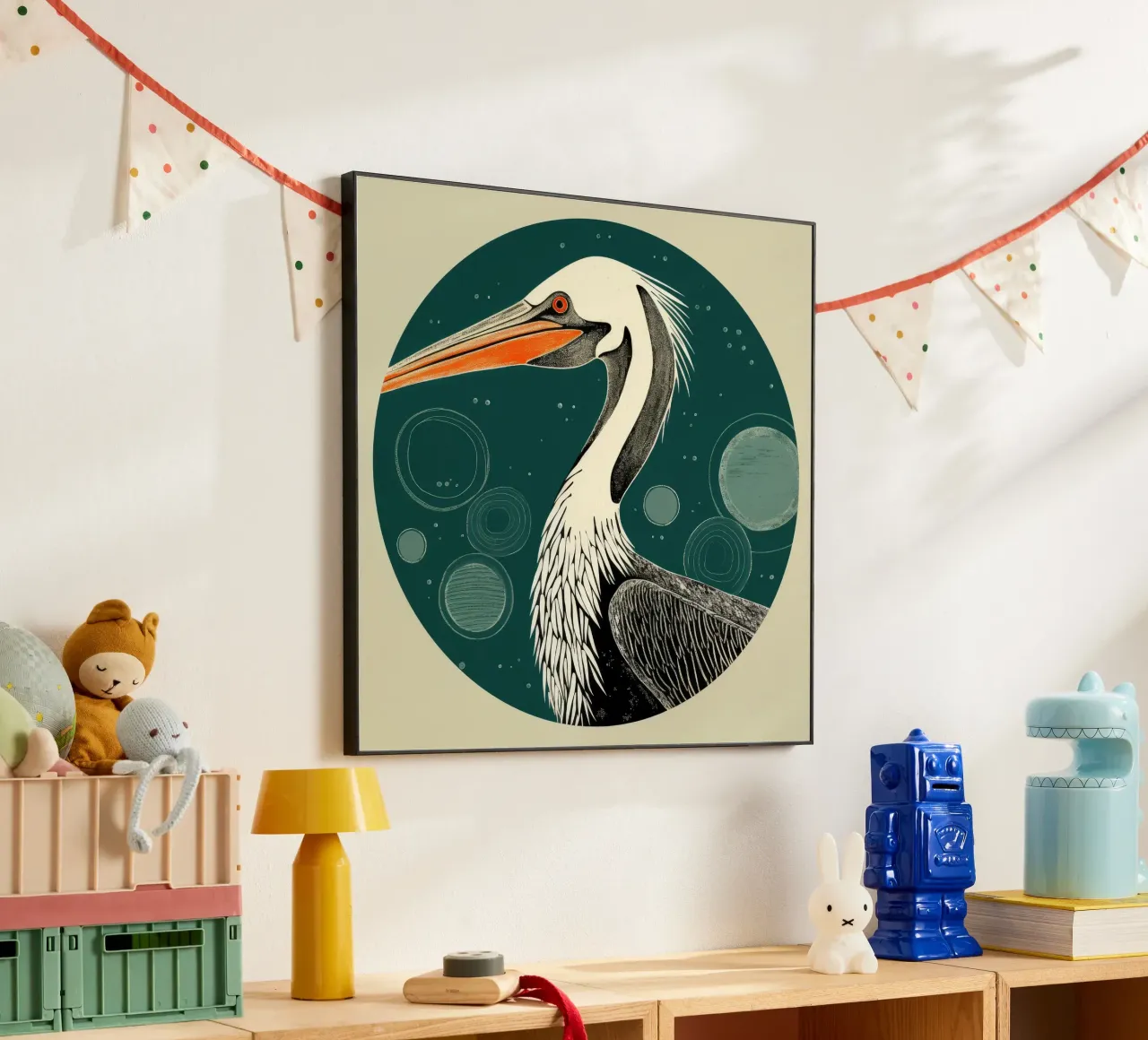 Pellicano verde 1 alluminio dibond da Minimal Animal Art
