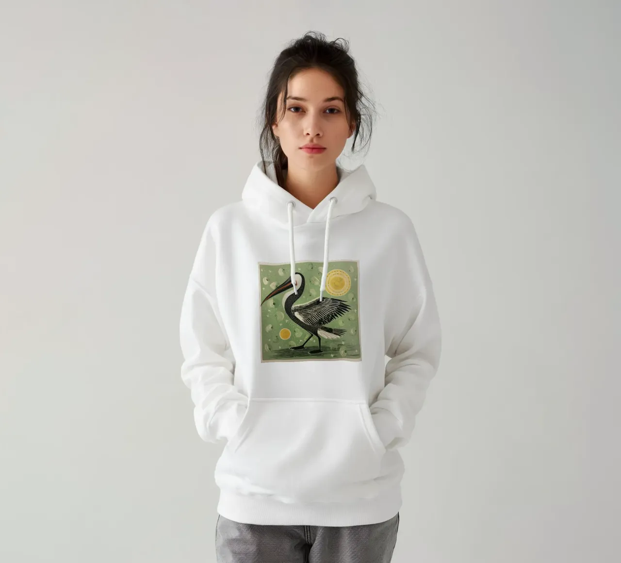 Pellicano verde 2 felpa con cappuccio da Minimal Animal Art